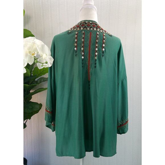 Double D Ranch Emerald Green Western Open Cardigan w/Kimono Sleeves Large - Picture 4 of 8